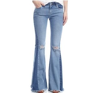 Free People Color Block Flare Jeans 2 Tone